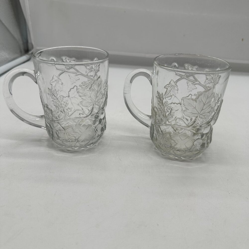 Set of 2 Cristal D'Arques Durand Mallory Glass Clear Coffee Tea Cups Mugs 4 1/8"